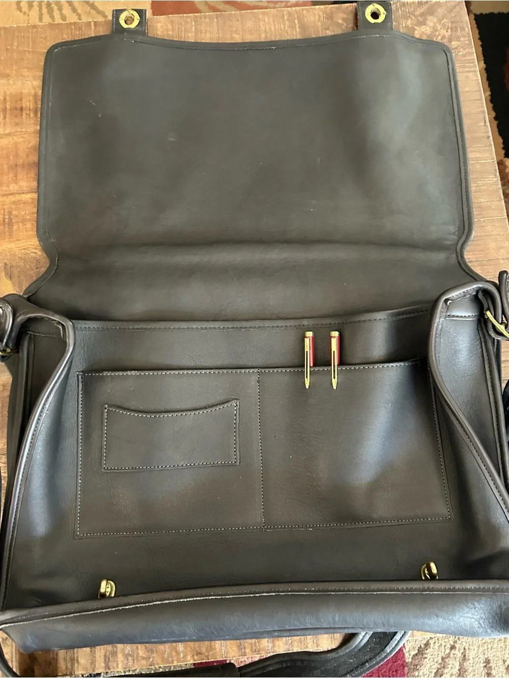 Coach Black Leather Messenger Bag with Gold Hardware